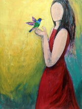Load image into Gallery viewer, Girl &amp; her hummingbird
